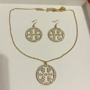 Tory Burch pave earrings and necklace set vintage rare